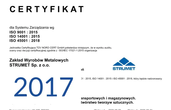 2017 rozwój certyfikat Strumet O firmie